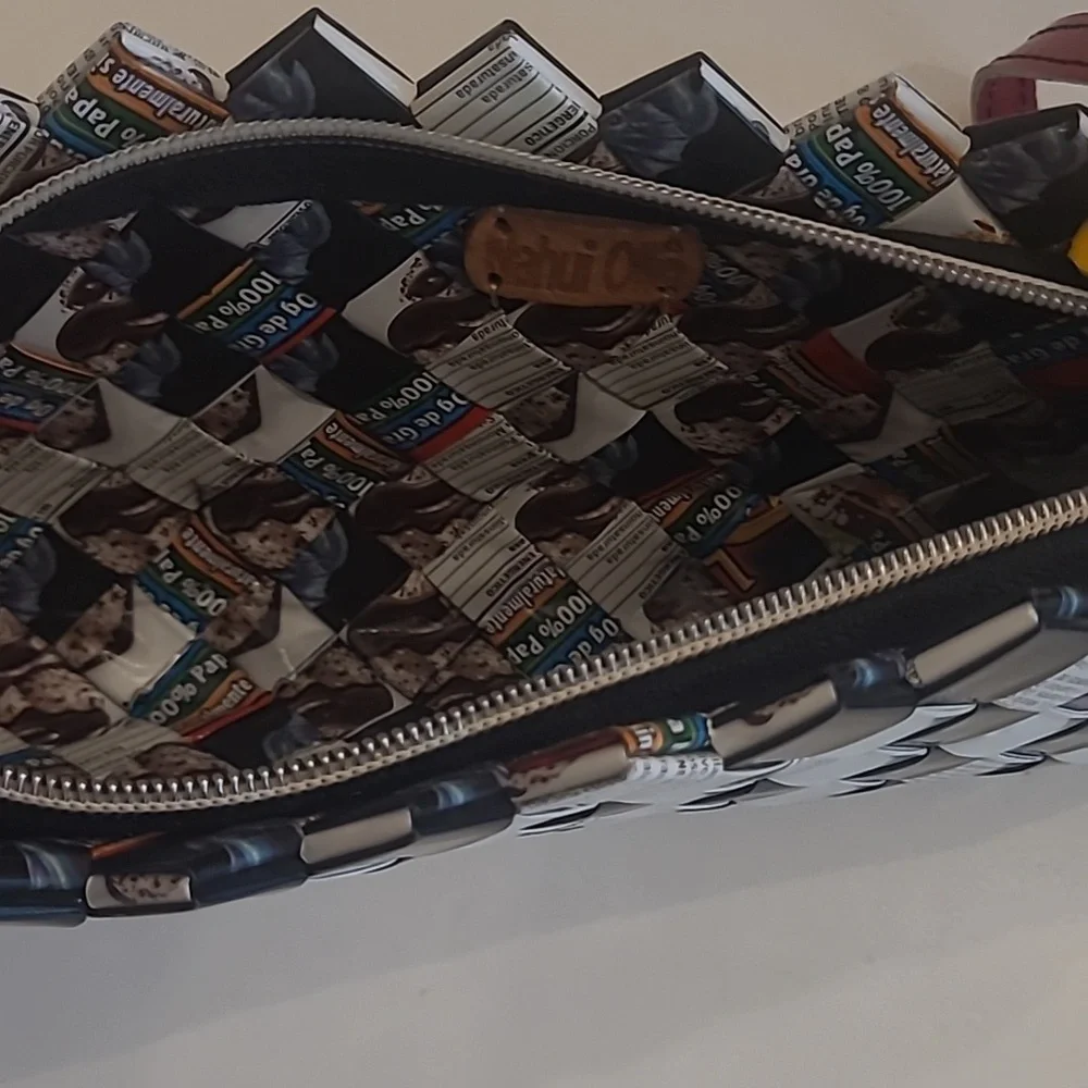 Nahui Olli Checkered Zip Top Wristlet Recycled Candy Wrapper Mini Bag
